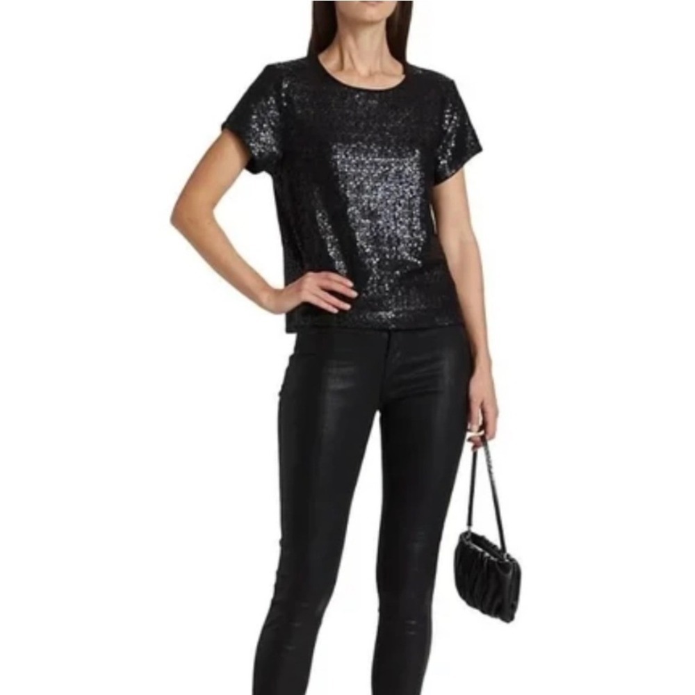 Splendid Black Sequin Short Sleeve T-Shirt Top XS NWT Whimsigoth Party Women's